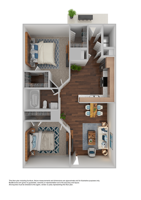 a stylized floor plan with a bedroom and living room